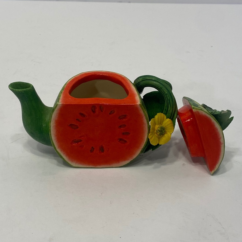 Unbranded Watermelon Miniature Teapot Green Red Decorative